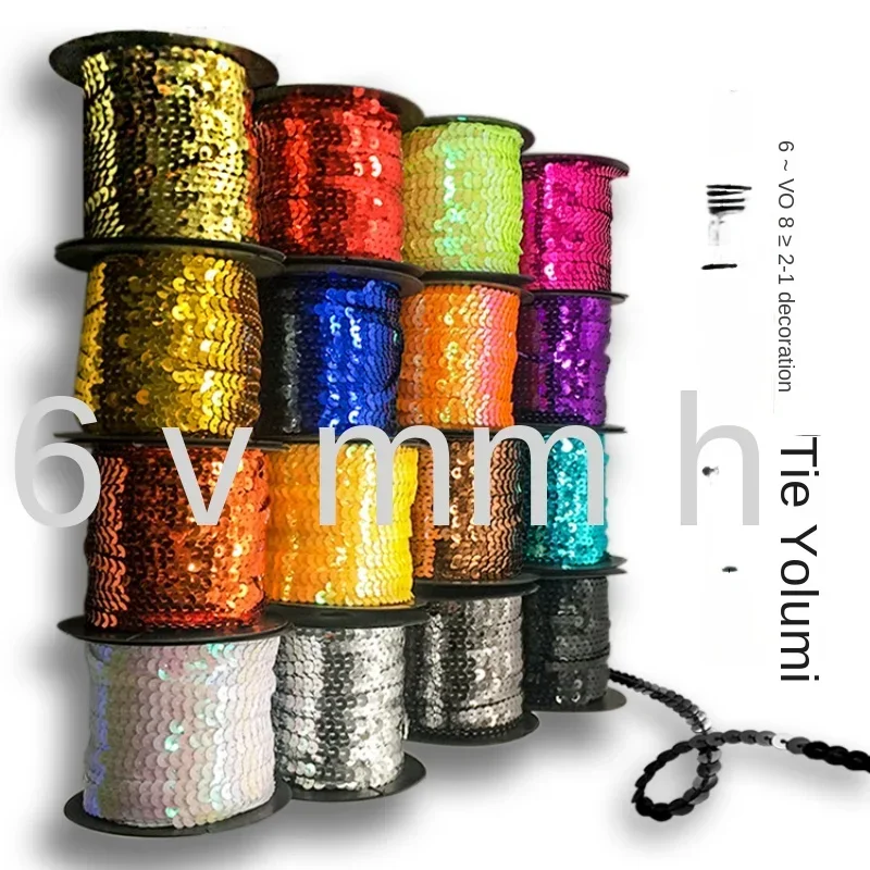 6mm90M Colorful Loose Round Flat Sequins Laser Giltter Ribbon Paillettes Sequins Trim Wedding Party Handmade Clothes Accessories