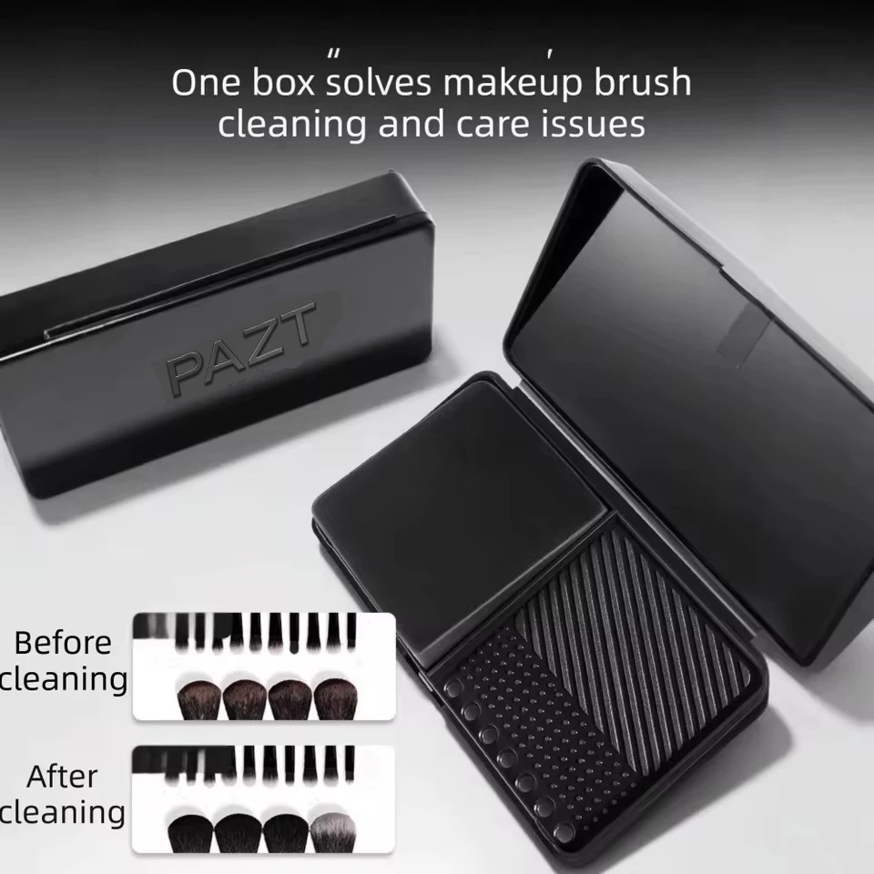 PAZT Mini Makeup Brush Washboard with Soap Square Effective Puff Cleaner Two space Portable Brush Scrubber Board Cosmetic Storag