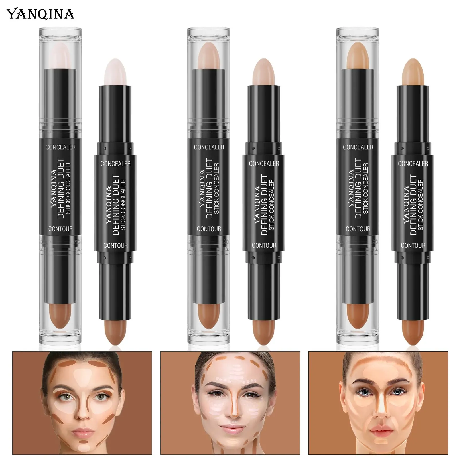 Contour Stick Duo, Double-Ended Highlight and Shadow Cream, Waterproof Full Coverage Concealer, Natural Finish Makeup for All Sk