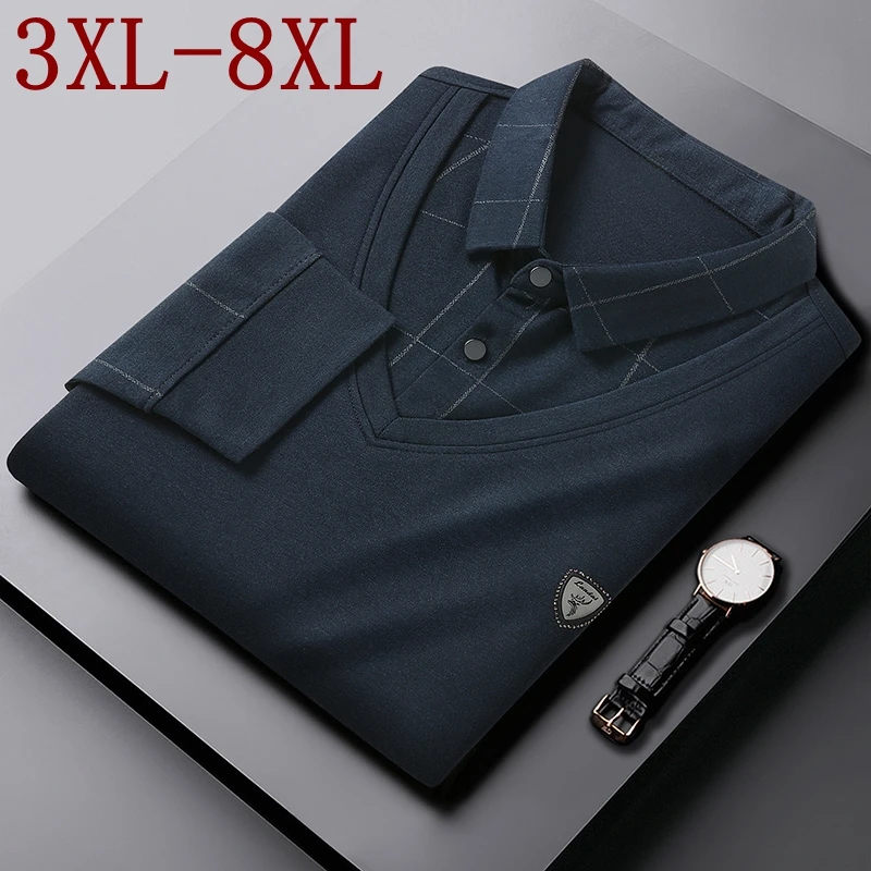 8XL 7XL 6XL 2022 Kemeja Polo Kotak-kotak Musim Gugur Baru Kemeja Polo Pria Bisnis Pria Kemeja Polo Pria Kasual Kualitas Terbaik Lengan Panjang