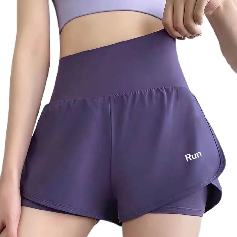 

Anti-glare Lining 2 in 1 Yoga Shorts Loose Fitting Side Pockets Sports Shorts Quick Dry Hem Elastic Fitness Shorts Gym