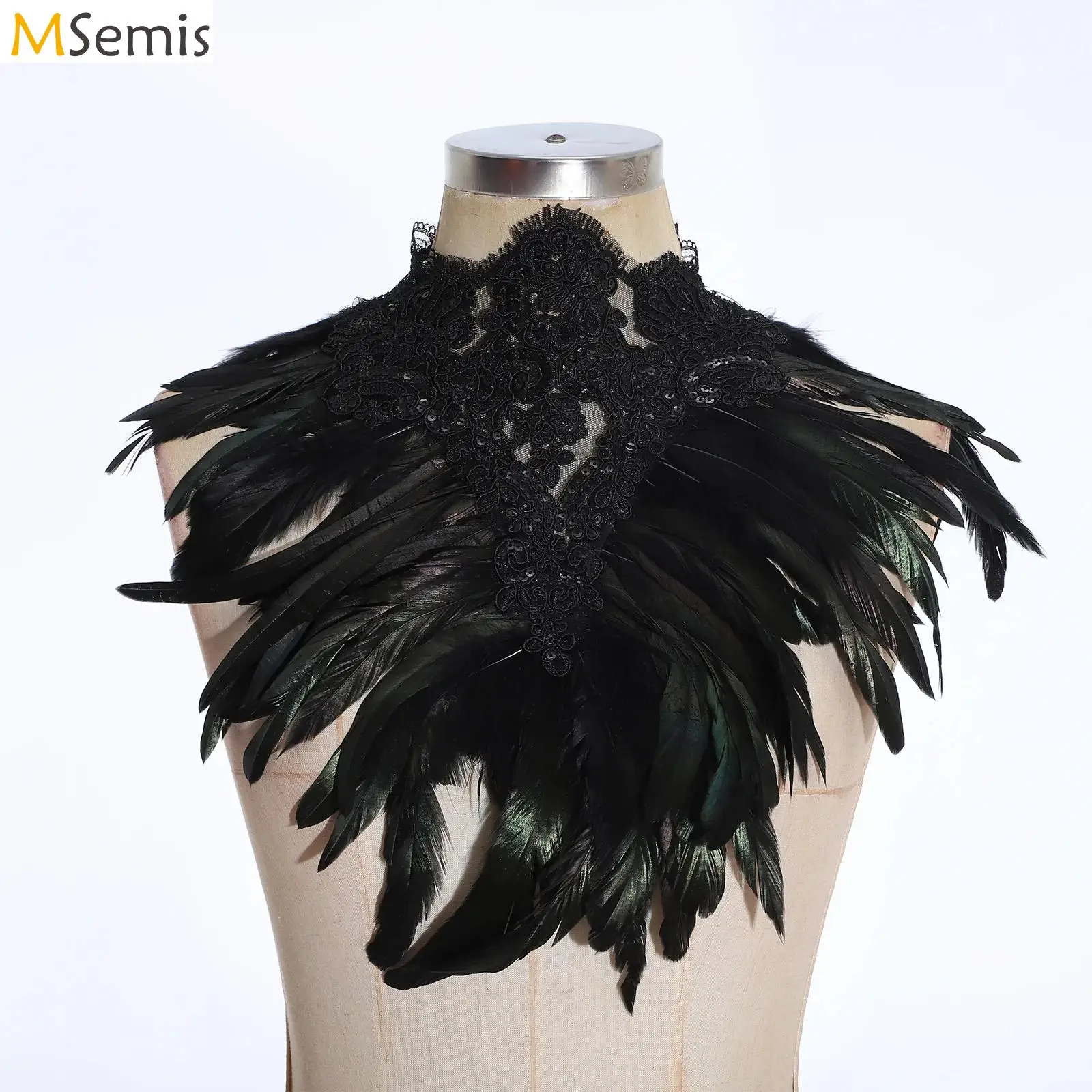 

Women Men Gothic Feather Shrugs Shawl Halloween Cosplay Vampire Cape Black Luxury Feather Shoulder Wraps Punk Feather Scarves