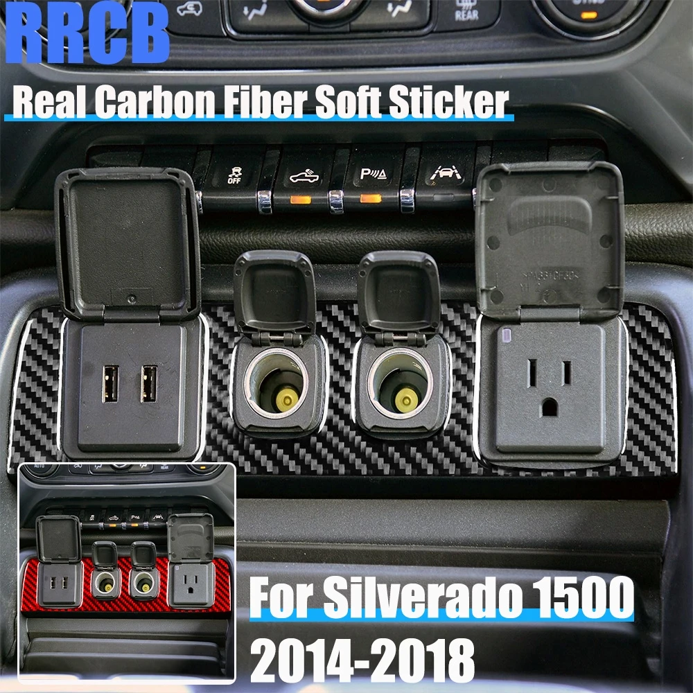 

Carbon Fiber Car Accessories Power Outlet Panel Soft Cover Sticker For Chevrolet Silverado 1500 For GMC Sierra 1500 2014-2018