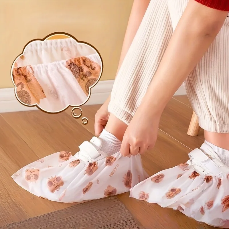 50-Pack Good Luck Bear Shoe Covers-Keep Floors Clean During Holiday Parties!Cute&Disposable for Christmas Gatherings,Indoor Use