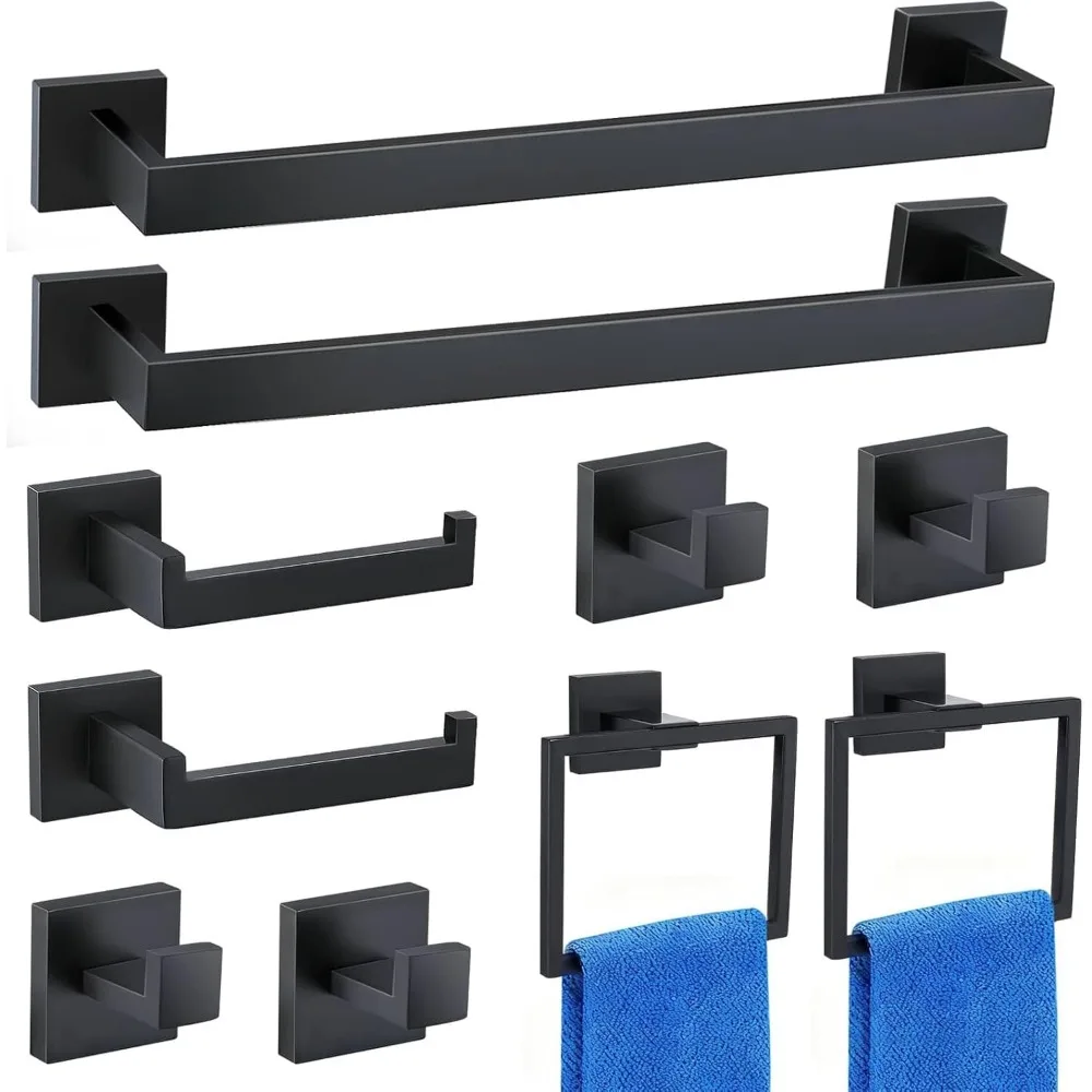 

Matte Black Bathroom Hardware Set of 10 Pieces, 15.6 Inch Towel Bar, 304 Stainless Steel Wall Mounted Racks
