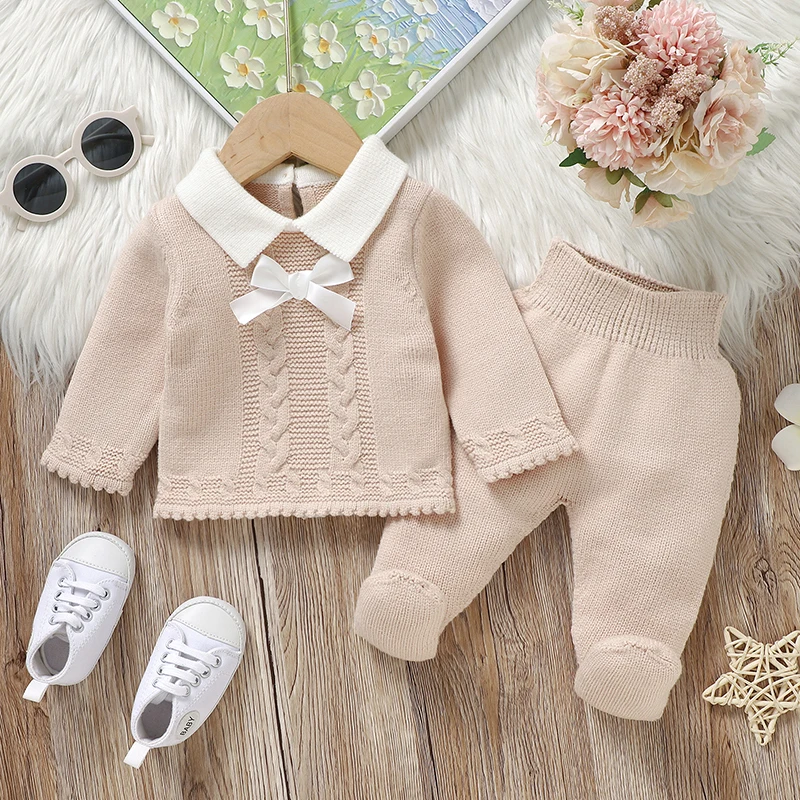 

Baby Girl Solid Color Sets Autumn Winter Turtle Neck Long Sleeve Sweater Jumpers+Trousers Clothes Outfits 0-9M Toddler Tracksuit