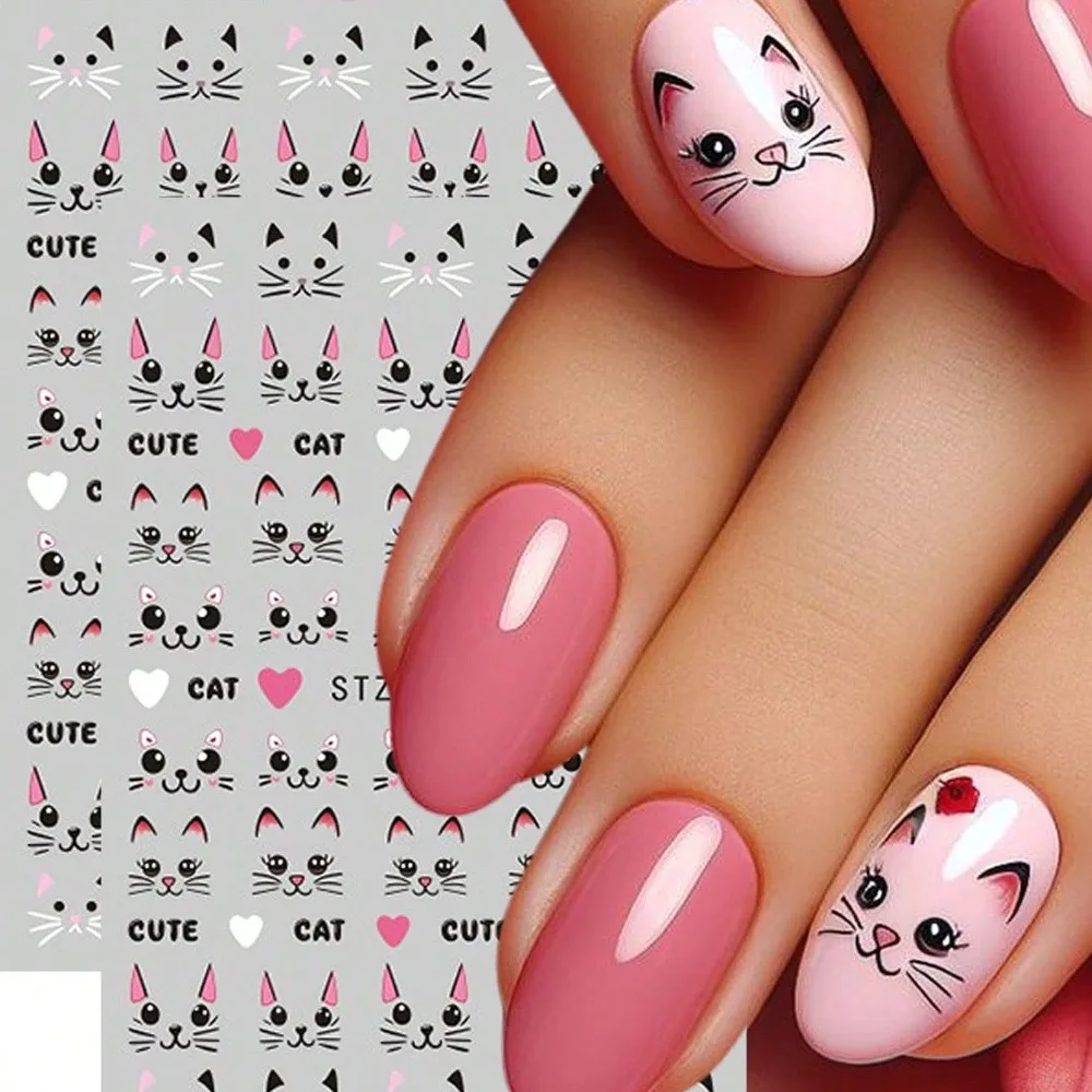 Autocollants pour ongles de chat à dessin Simple, faciles à appliquer pour la décoration des ongles, cadeaux, fêtes et maquillage et coiffage de mariage, 2 pièces