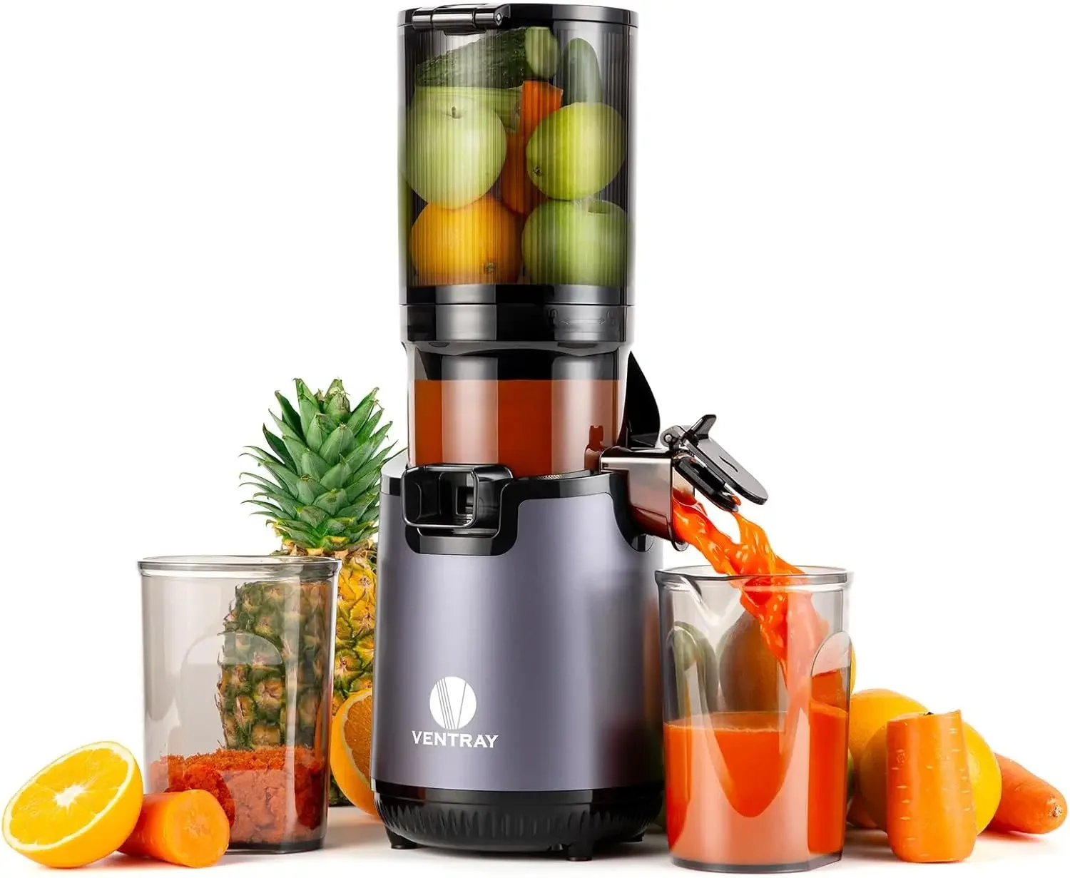 Press Juicer, Slow Juicer Machines with 5.12" Wide Feed Chute for Whole Fruits & Vegetables, High Juice Yield, Easy to Clean,250