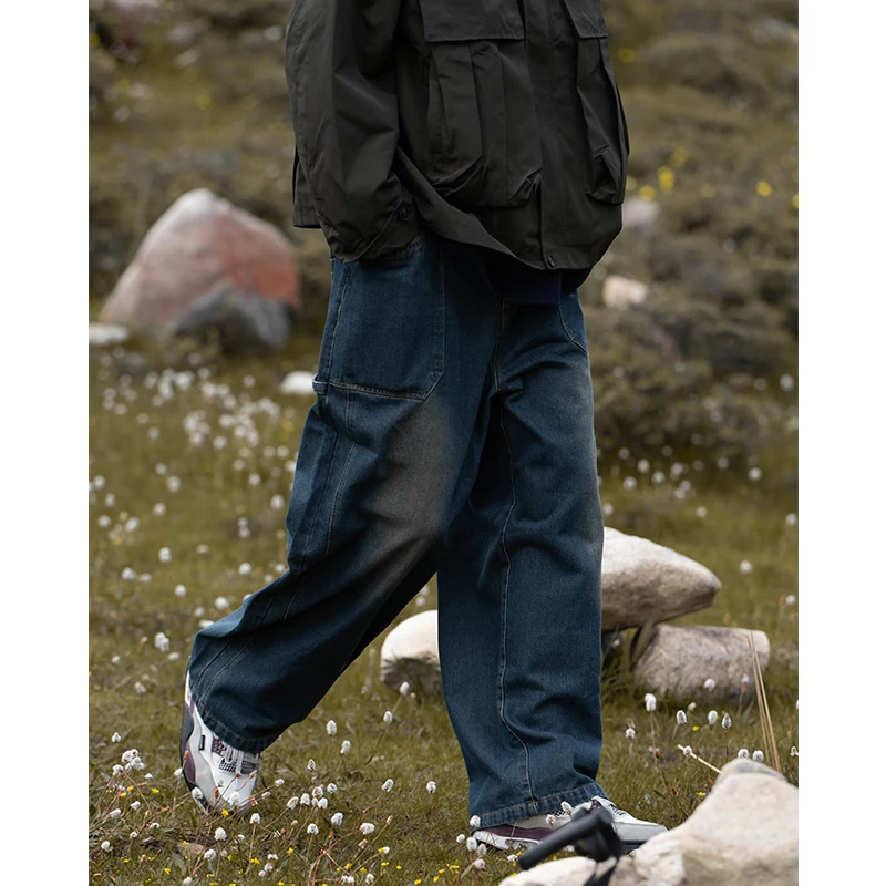 

y American Waed Vintage Workwear Jeans Men's Casual Straight Loose Design Sense Drapey Long Trousers Youth Faion