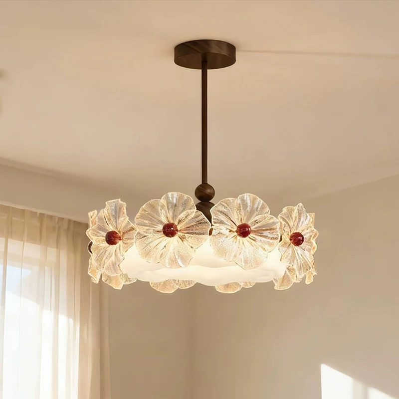 French Retro Creative Flower Pendant Light Bedroom Ceiling Light Luxurious Bar Counter Dining Table Decorative Lighting Fixtures
