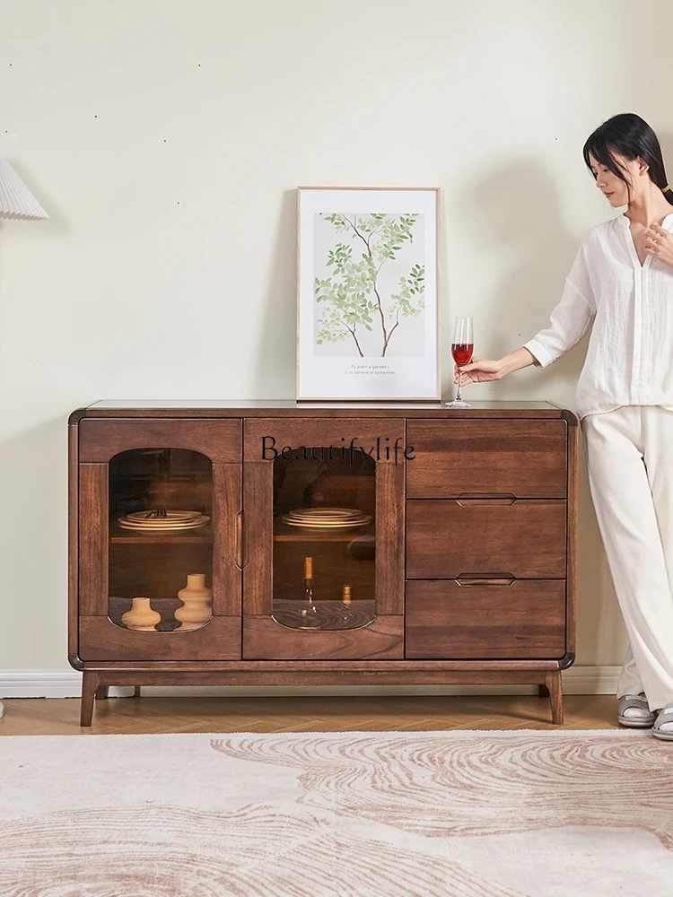 

Solid Wood Sideboard Cabinet Black Walnut Living Room Wall Integrated Locker