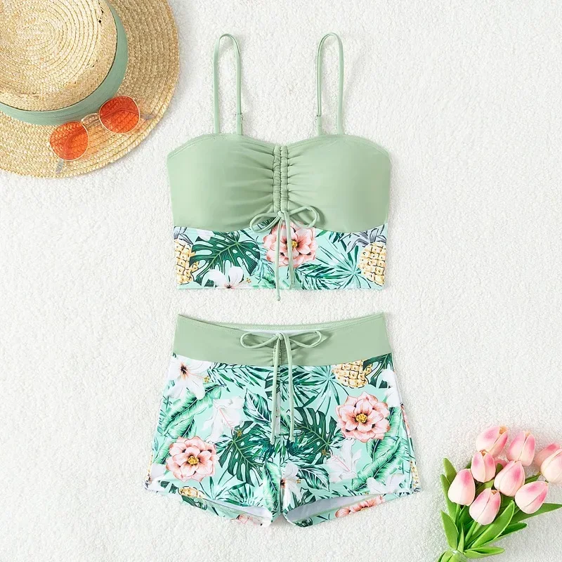 2024 Summer Printed Drawstring High Swimsuit Swimsuit Women Waist Sexy Bikini Set Beach Pool Party Swimsuit