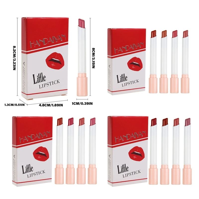 Elegante 4-delige fluwelen matte lippenstiftset voor kleuren en langdurig hydraterende hooggepigmenteerde lippenstift