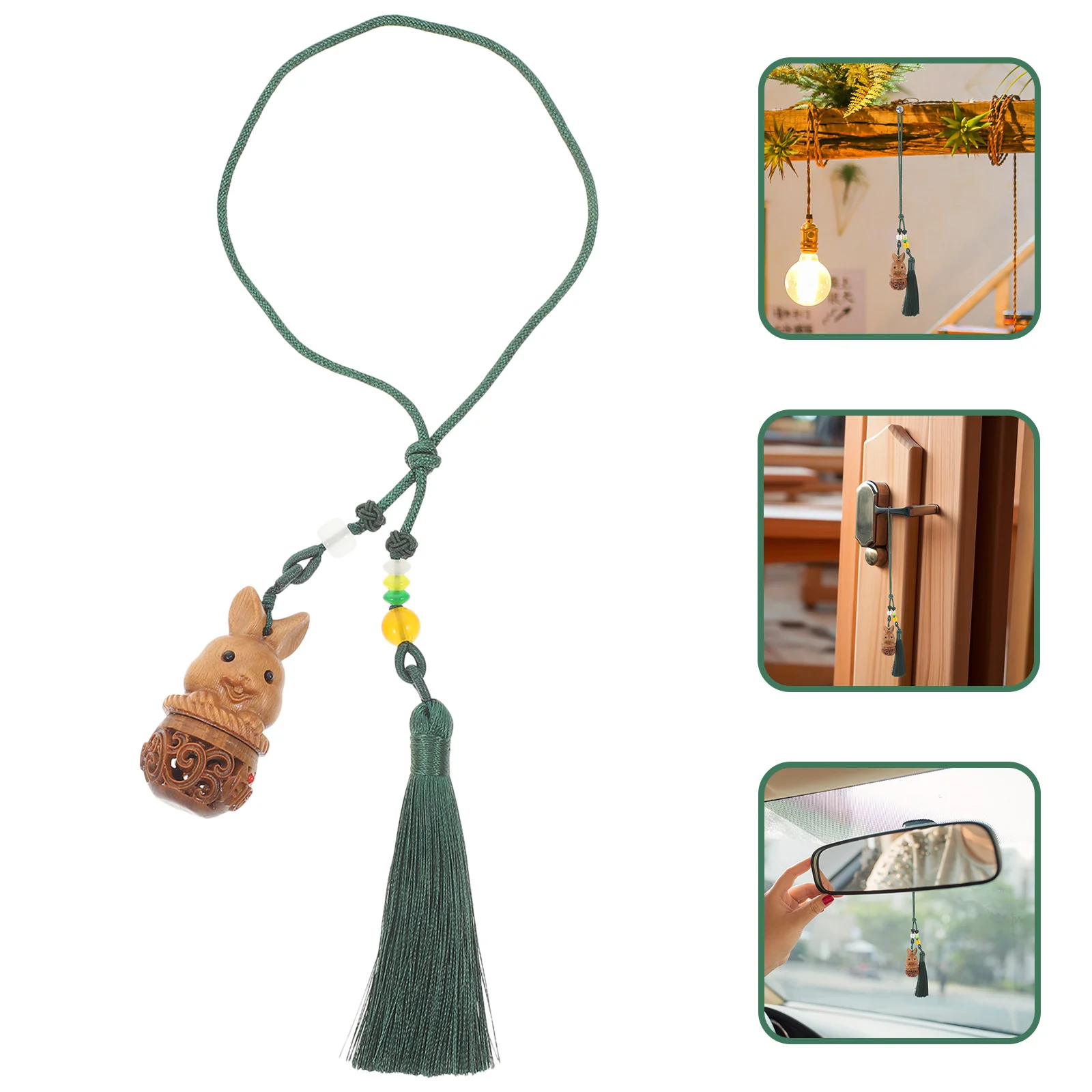 

Rabbit Aromatherapy Diffuser Carved Wooden Pendant Keychain Hanging Ornament For Phone Bag Car Decor Scented Beads Holder