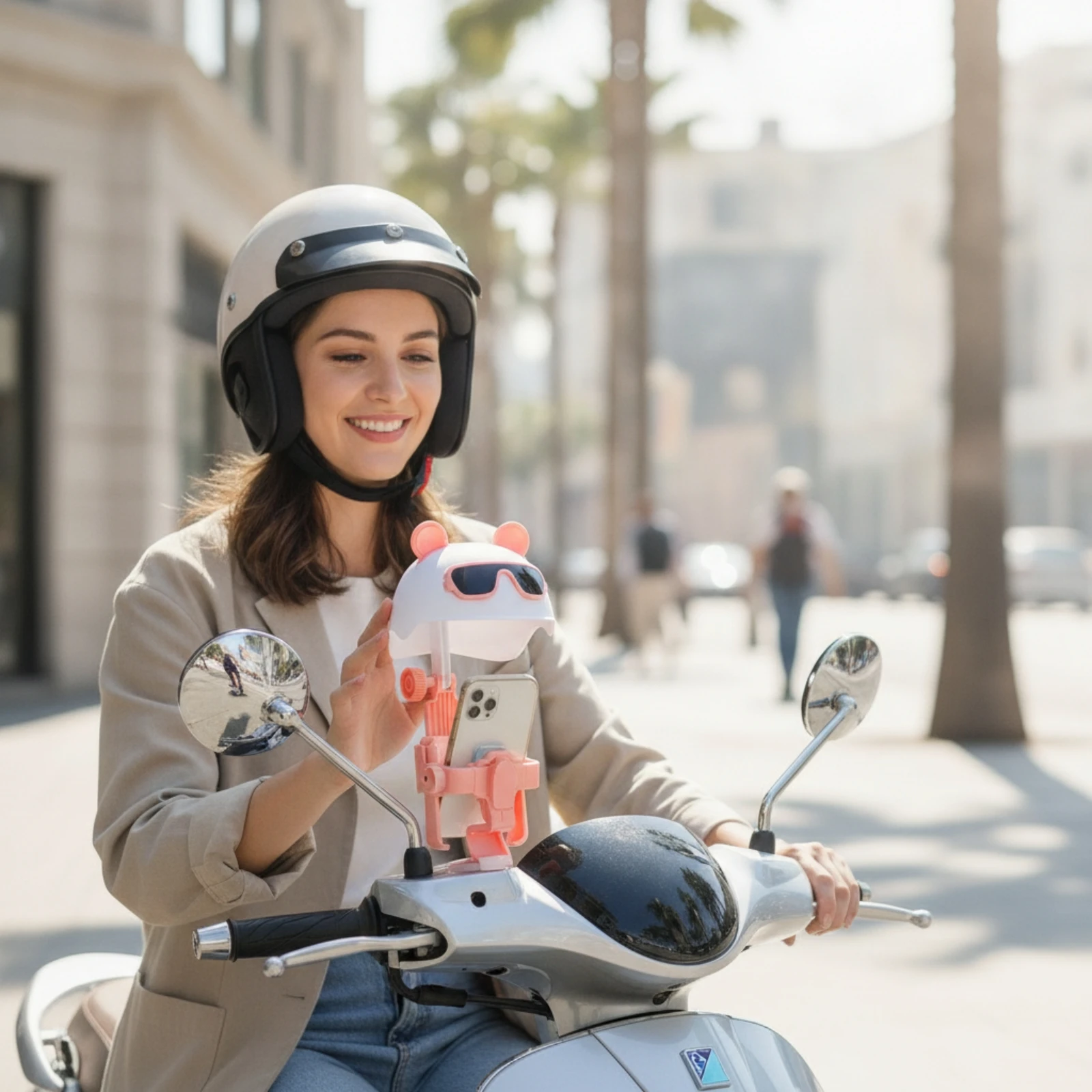 Phone Holder with Sunshade One-Button Clamping Motorcycle Phone Holder Open-Front Shock-Absorbing for Riders, Motorcycles