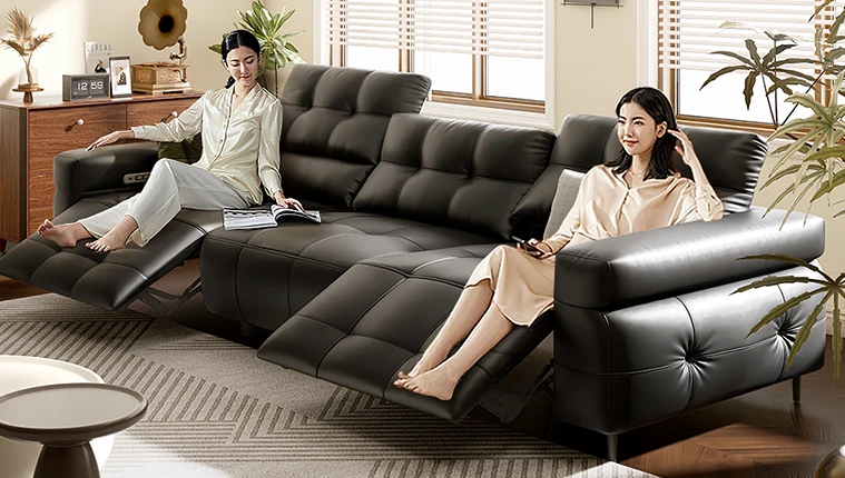 Sofa living room modern simple black in-line zero wall sofa