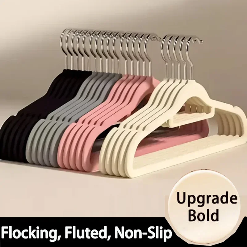 10Pcs Flocked Hanger Home Non-slip Velvet Hangers Elegant Coat Clothes Hanger Strong Durable Racks Hanger