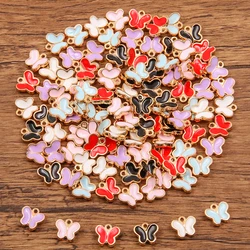 50PCS 6 Color 7X8mm New Alloy Metal Drop Oil Mini Butterfly Charms Animals Pendant For DIY Bracelet Necklace Jewelry Making