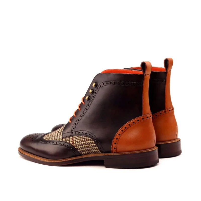 New Block Men Short Boots Gingham Lace-up Square Toe Ankle Strap Handmade Men Ankle Boots Botas De Hombre