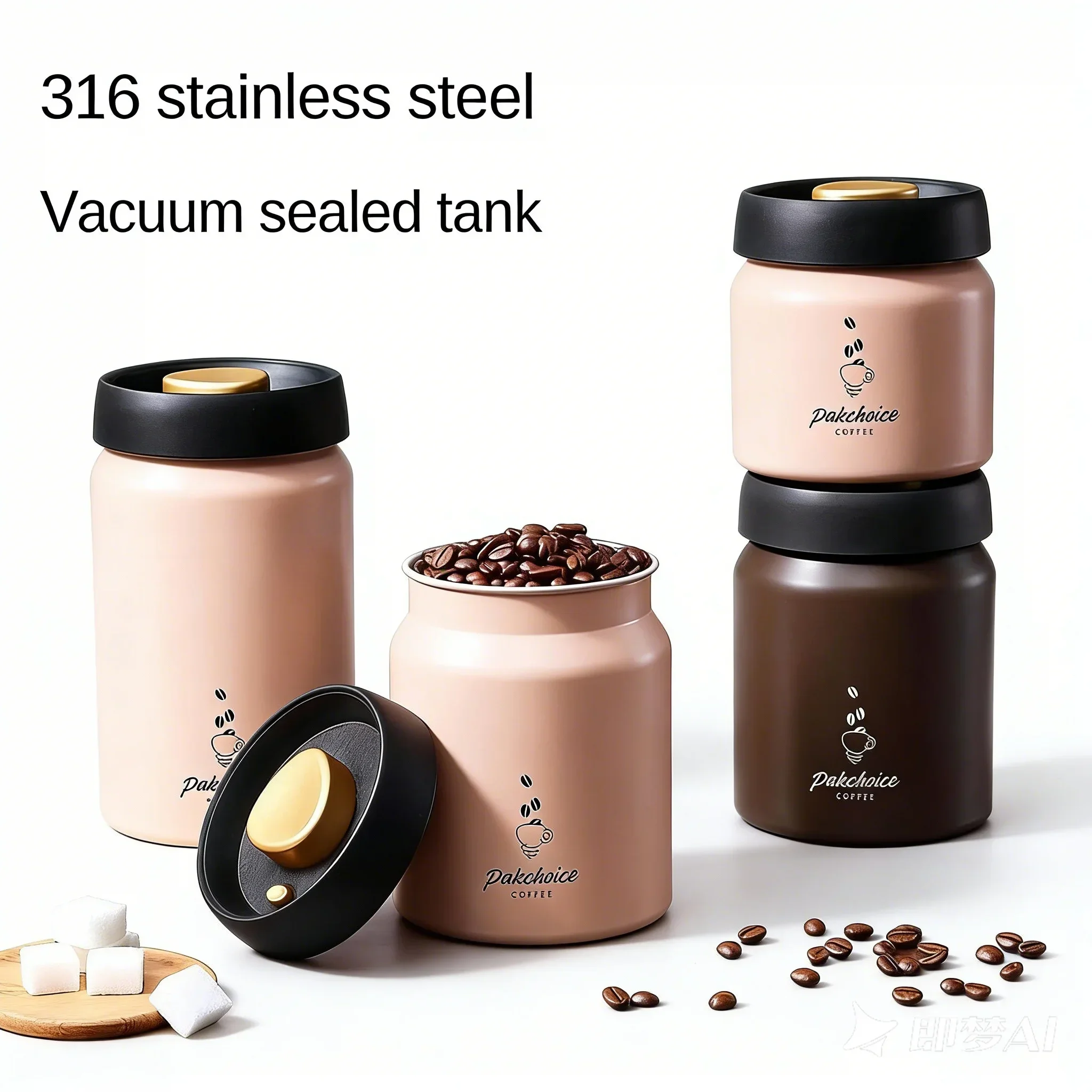 1PCS Vacuum Coffee Bean Storage Container Stainless Steel Airtight Canister Light-proof Tea Spice Food Storage Jar Kitchen Tool