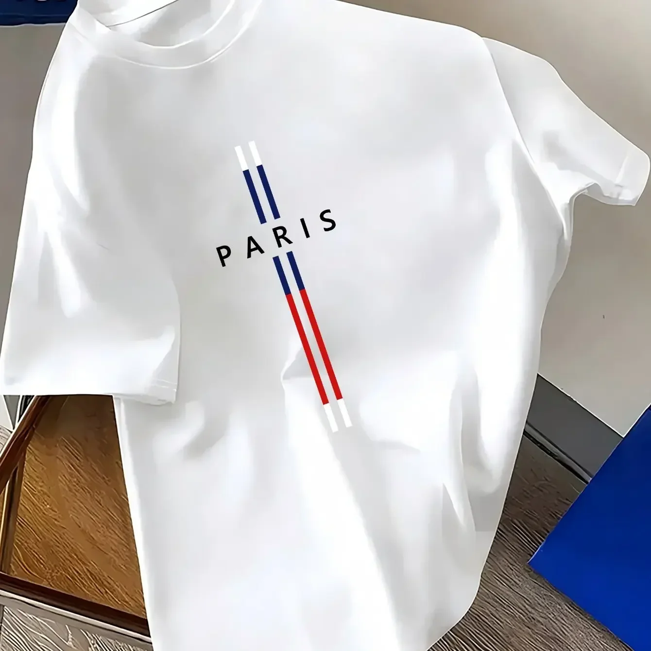 2026 Men's Kids 100% Pure Cotton Summer Loose Fitting Oversized Paris Print Casual Slim Fit Round Neck Short Sleeved T-shirt Top