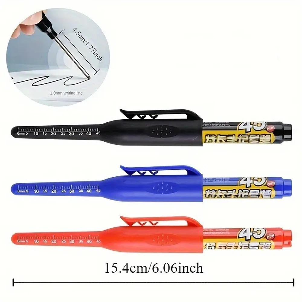 1–6 Stück, 45 mm, wasserdicht, lange Kopfspitze, Tiefloch-Marker, Fliesen-Tischler-Stift, Mehrzweck für die Holzbearbeitung, schwarze/blaue/rote Tinte – Detail 4