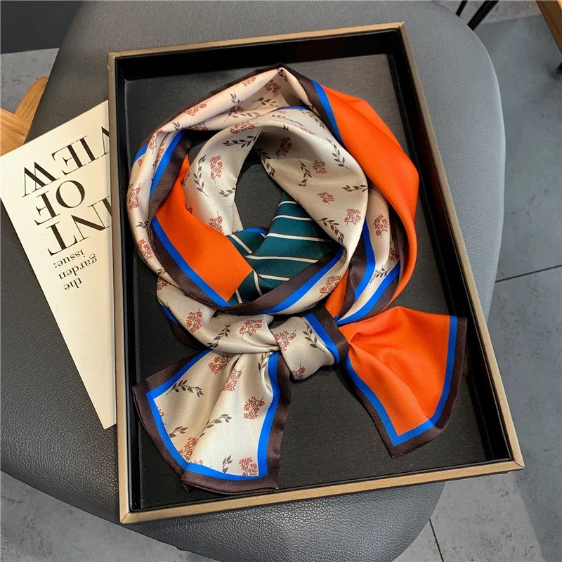 Women Luxury Horse Printed Silk Scarf Brand Designer Thin Long Silk Scarf Girl Headband Designer Stewardess Neck Scarf Belt