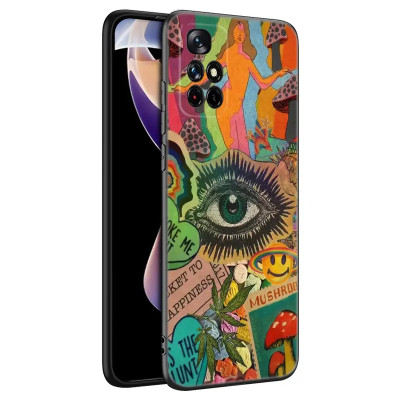 Indie Hippie Art Phone Case For Xiaomi Redmi Note 8 9 10 11 11E 11T 11S 12 Pro 4G Plus 5G 8T 9S 10S 12S Black Silicone Cover