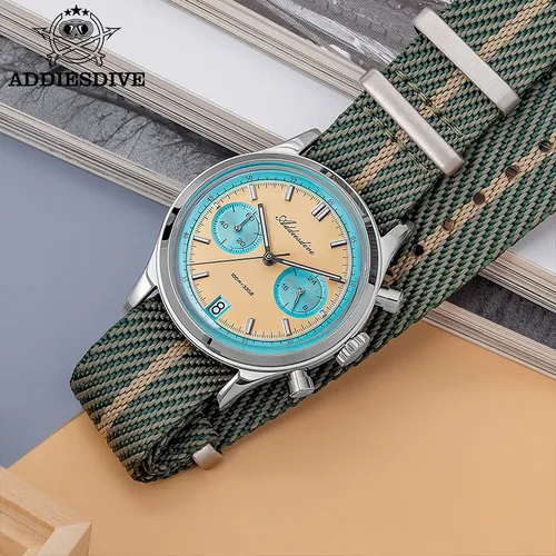 Imagen 2 del producto ADDIESDIVE 2025 nuevo reloj de hombre 60min cronógrafo reloj de pulsera de cuarzo espejo de burbuja cristal luminoso impermeable relojes de hombre 38mm