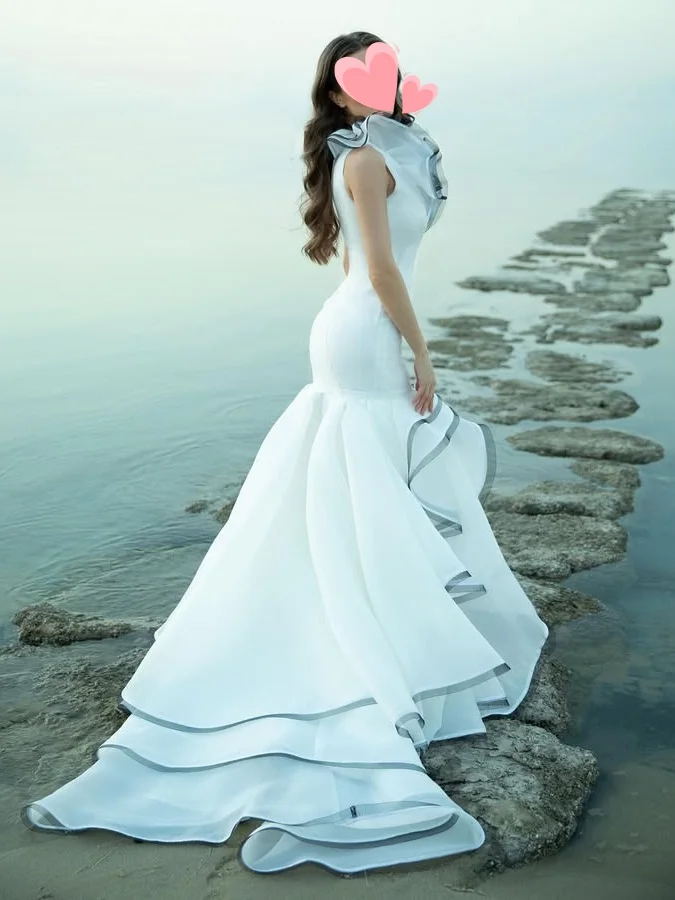 Oisslec فساتين لحضور الحفلات الموسيقية أنيقة عتيقة مثيرة بيضاء حورية البحر كشكش جديد مخصص مناسبة رسمية فستان حفلة موسيقية فساتين الحفلات المسائية