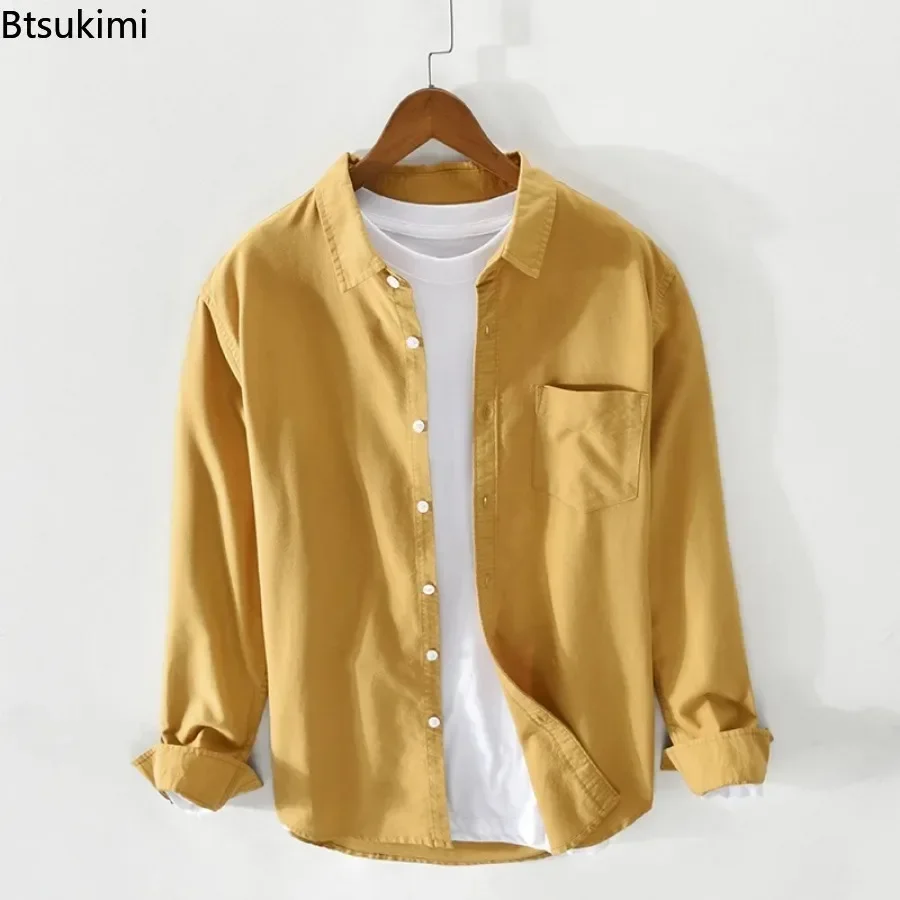 2026 New Men's Oxford 100% Cotton Long-sleeved Shirts Simple Casual Solid Color Loose Shirt Coats Men Breathable Cardigan Blouse