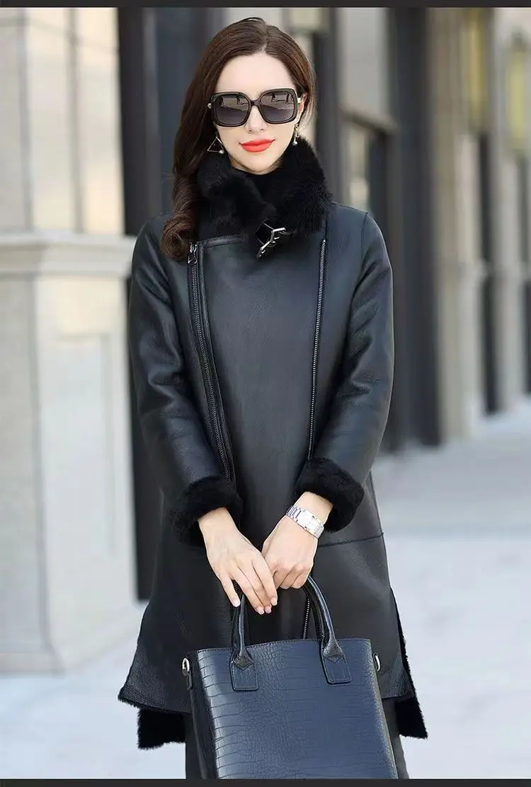 Oversized 6XL Thicken PU Leather Jacket Women's 2026 Winter Warm Faux Mink Fur Coat Female Loose Windproof Parka Long Overcoat