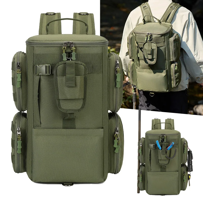 

Многофункциональный рыболовный рюкзак-сумка для снастей с держателями для удочек, для хранения оборудования, с системой Molle, для кемпинга, походов и треккинга, наплечная сумка