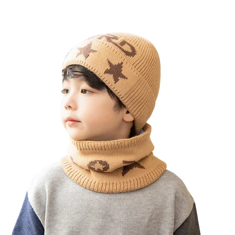 New Woolen Hat Bib Set Korean Version Thickened Thermal Knit Hat Cute Baby Boy and Girl Baby Hat