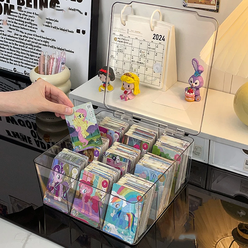 mall card storage box with flip lid; acrylic treasure box; sticker; Lioh Man card; My Little Pony card; partitioned card box