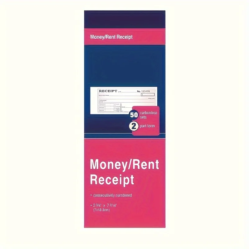 

Money and Rent Receipt Book, 2-Part, Carbonless, 2.75 x 7.19 Inch, 50 Sets, White and Canary