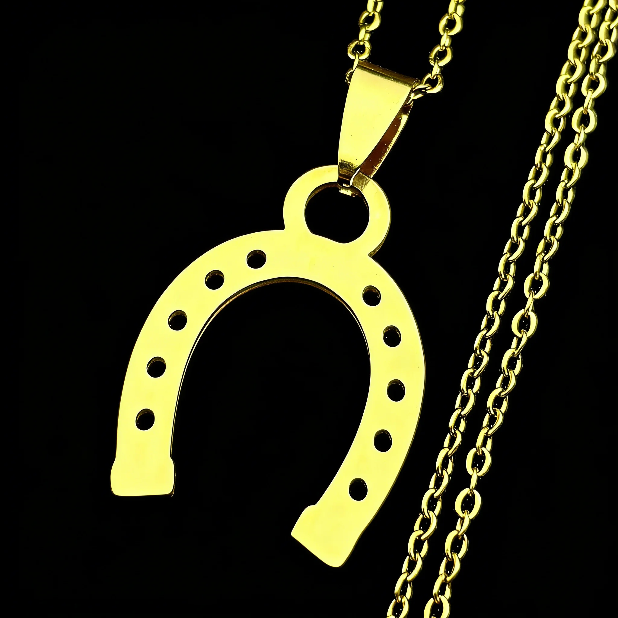 Vintage Glücks-Hufeisen-Anhänger-Halskette für Frauen und Mädchen, Edelstahl, goldfarben, Glücksbringer, modischer Pferde-Tier-Schmuck, Geschenk – Detail 6