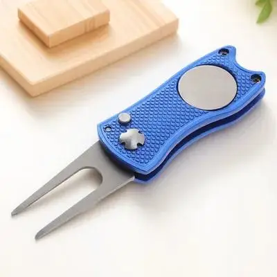 

Stainless Steel Foldable Divot Repair Tool Ball Marker Pitch Fork Putting Green Repair Kit Golfer Training Accessory (Blue)