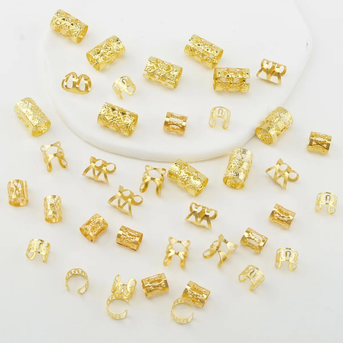 40 unids/bolsa conjunto de anillos para el cabello de peluca Dreadlock hueca dorada-peluca DIY piezas de accesorios para el cabello trenzado Dread para manualidades