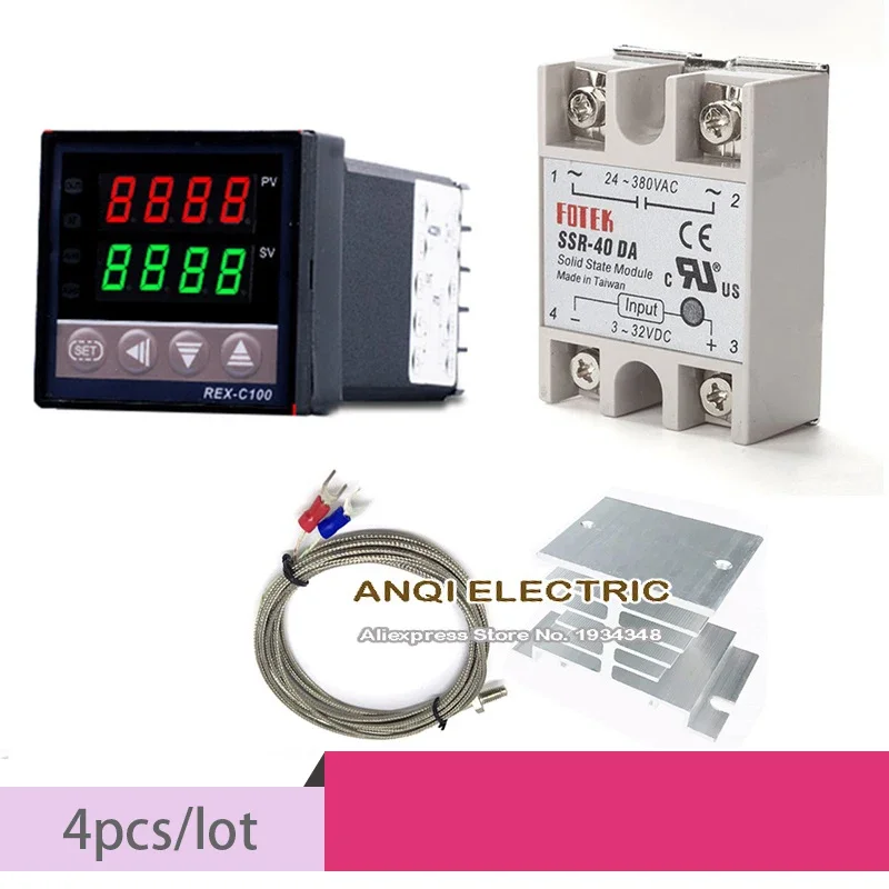 Digital 220V PID REX-C100 Temperature Controller + max.40A SSR + K Thermocouple, PID Controller Set + Heat Sink