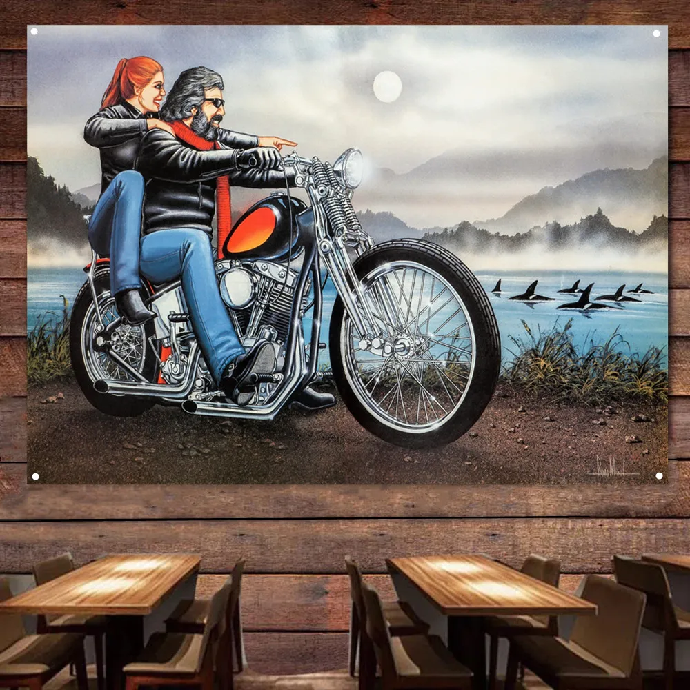 

Shark Flag Banner Live or Ride Poster Decor Mural Bikers Art Wall Sign Vintage Motorcycle Car Man Cave Bar Club Pub Garage