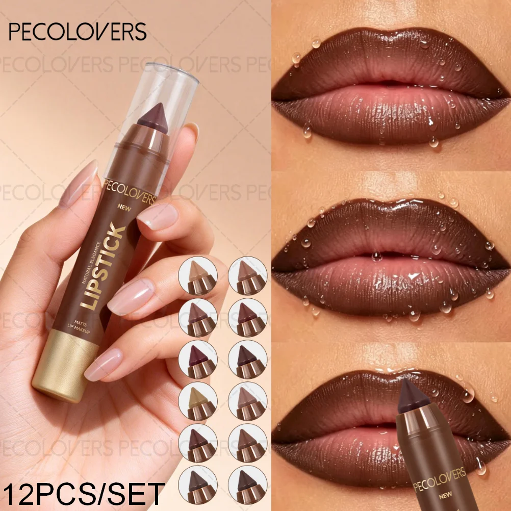 12PCS/Set Waterproof Matte Lipstick Pen, Contour Tint Lipstick, Non-Stick Cup, Long-Lasting, All Skin Types, Beauty Makeup