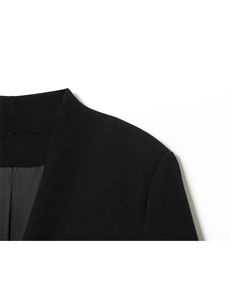 TFMLN المرأة السترة لصق ميدي فستان موضة جديدة الخامس الرقبة دعوى تقسم ركاب فستان طويل أنيق الإناث أنيق OL وتتسابق