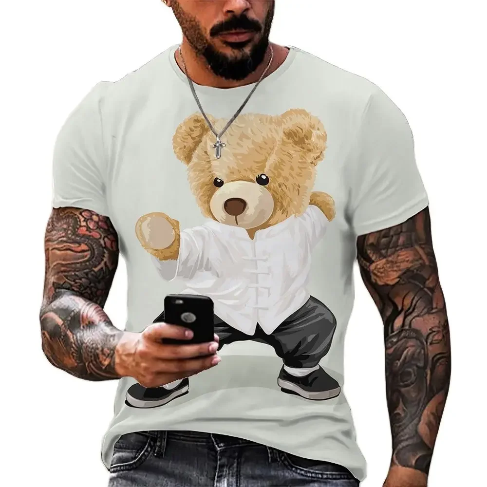 2024 Year 3D Teddy Bear Printing Men T Shirt CasualO-neck Short Sleeve Tops Summer Street TrendHip Hop Harajuku Oversized Tees
