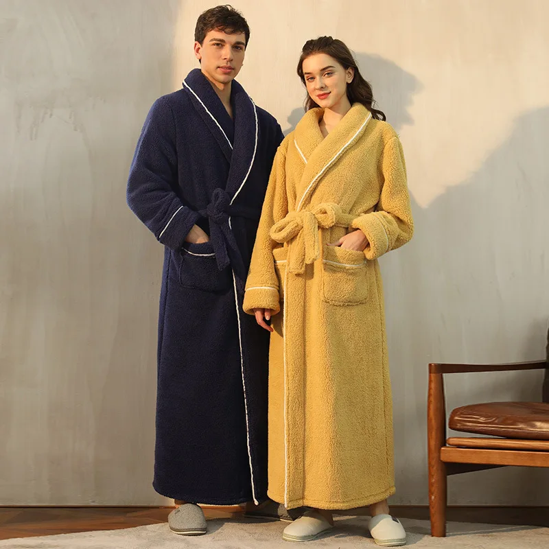 Autumn and Winter Thickened Comfortable Cotton Lint Nightgown Men\'s Winter Fattened Light Luxury Couple Bathrobe Women