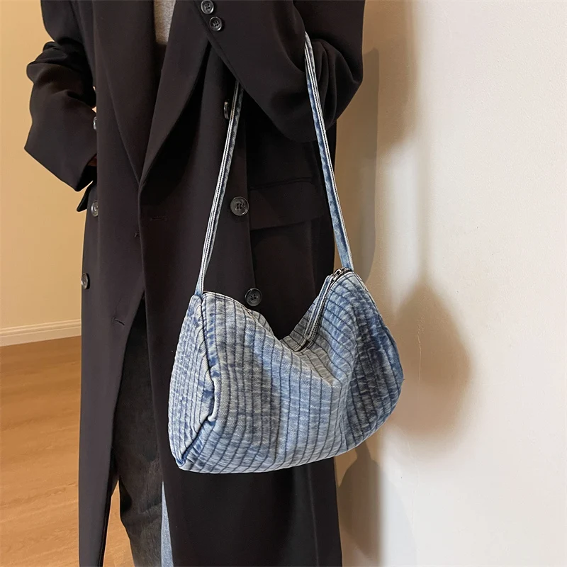 Gradient Denim Women\'s Bag New Jeans Eco Bag Korean Messenger Bag Y2K Shoulder Bag Shopping Vintage Handbag Quilted Sling Bag