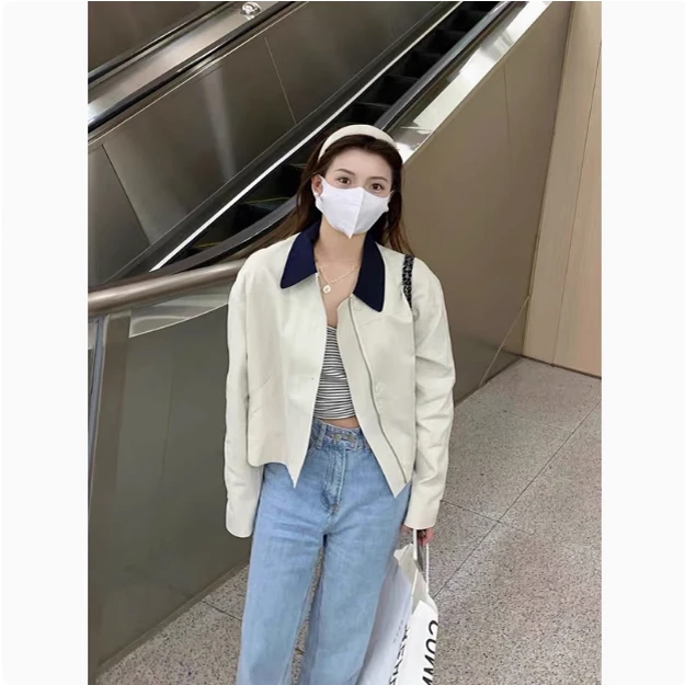 

White Casual ort Jaet Women's Autumn New Sle Korean Versatile Small Size Top Faion Commute Loose Fit Long Sve