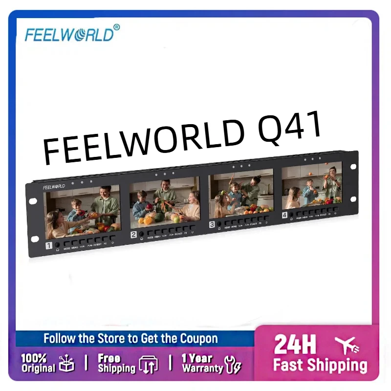 FEELWORLD Q41 Broadcast Rackmount Monitor 4.5 Inch ×4 HDMI 4K 3G SDI Tally Interface Multi View Monitoring Live Streaming