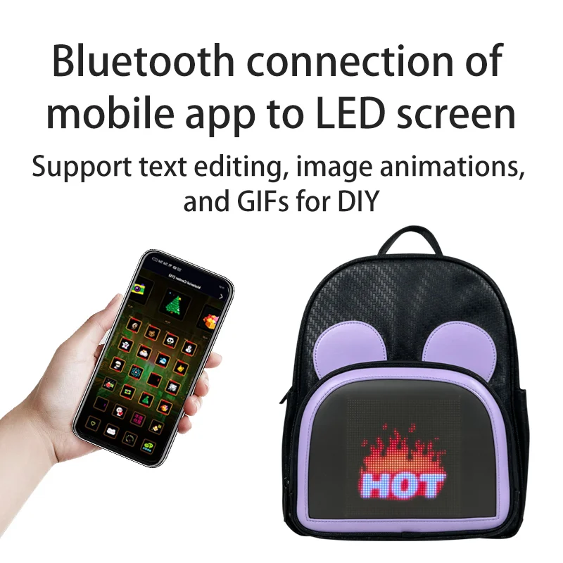 LED 배낭 여성용 어린이 가방 풀 컬러 스크린 프로그래밍 가능한 스크린 방수 배낭 App 제어 오토바이 OutdoorMochila