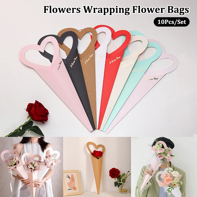 10pcs/pack Love Flower Wrapping Paper Box Bouquet Packaging Box Flower Gift Box Arrangement Flower Shop Gift Bag Bag Handbag